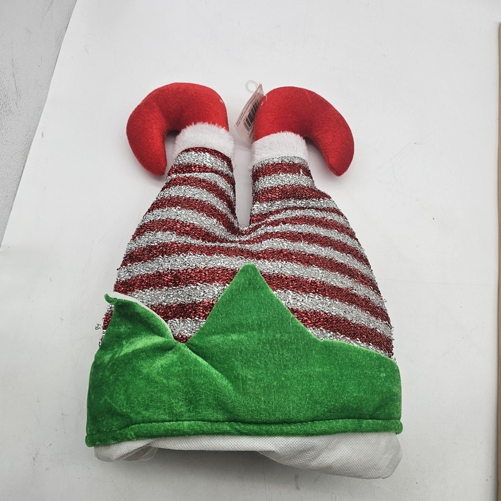 Celebrate It Elf Legs Hat Cap Fitted One Size Red Green Christmas Costume
